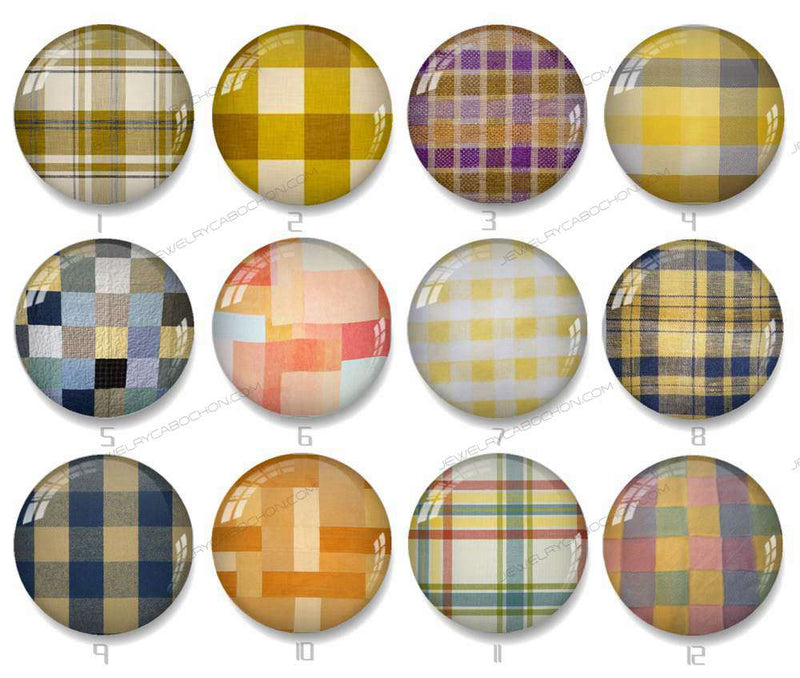 Handmade Round Photo Glass Cabochon Checkered 1086B