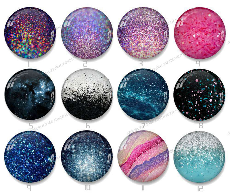 Handmade Round Photo Glass Cabochon Wave point Glitter 1115B