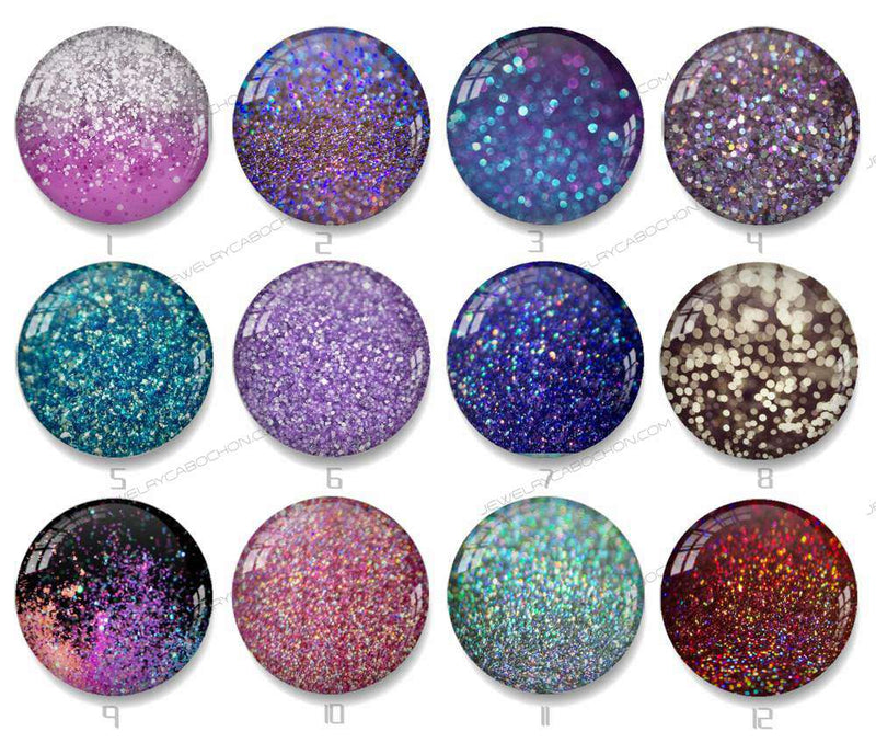 Handmade Round Photo Glass Cabochon Wave point Glitter 1116B