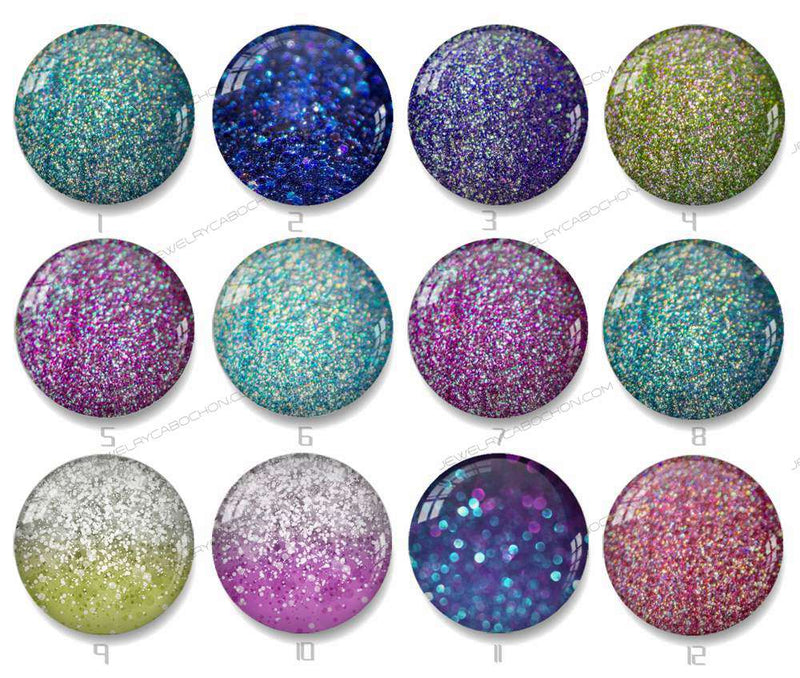 Handmade Round Photo Glass Cabochon Wave point Glitter 1117B