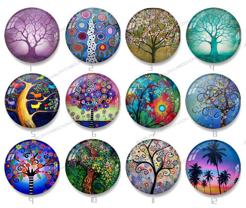 Handmade Round Photo Glass Cabochon tree 1120B