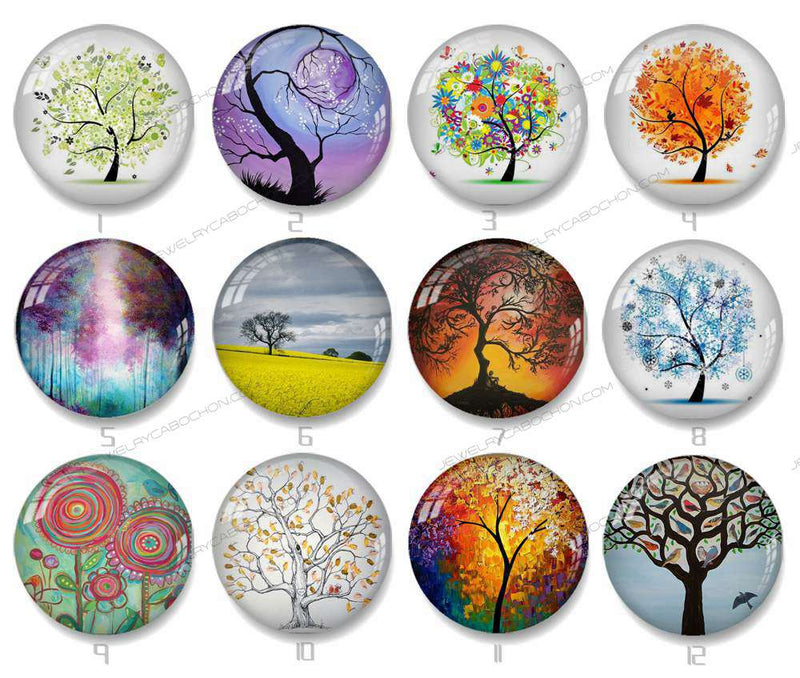 Handmade Round Photo Glass Cabochon tree 1123B