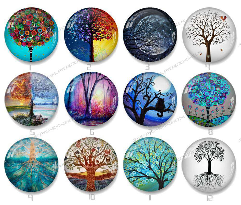 Handmade Round Photo Glass Cabochon tree 1124B