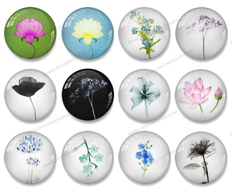 Handmade Round Photo Glass Cabochon Leaves 1128B