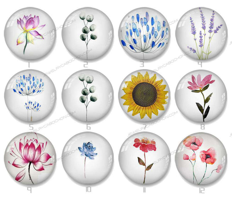 Handmade Round Photo Glass Cabochon flower Leaves 1132B