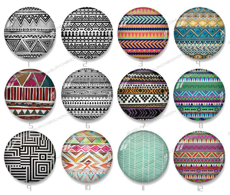 Handmade Round Photo Glass Cabochon geometric stripe 1152B