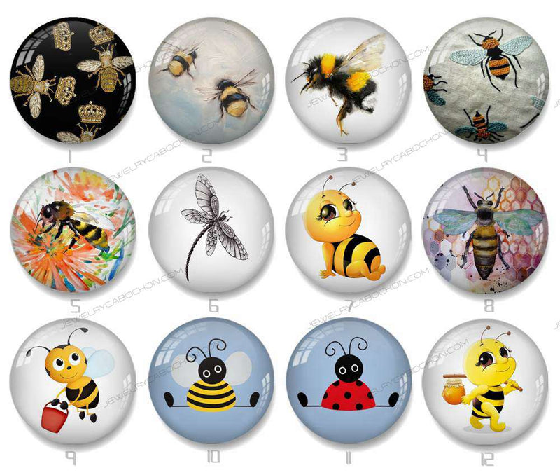 Handmade Round Photo Glass Cabochon bee 1164B