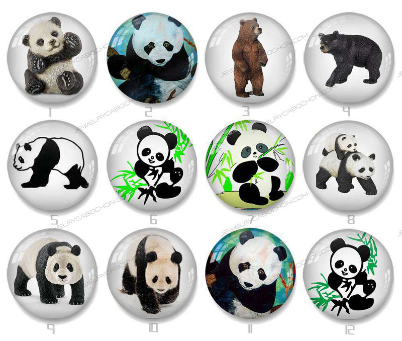 Handmade Round Photo Glass Cabochon panda 1168B