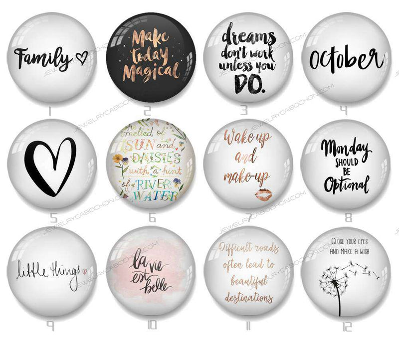 Handmade Round Photo Glass Cabochon Words 1198B