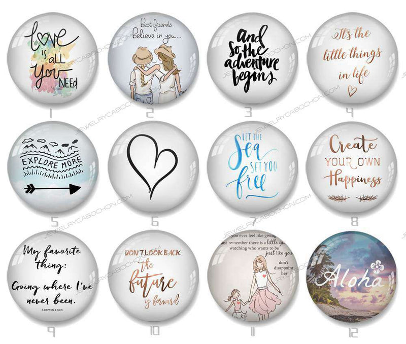 Handmade Round Photo Glass Cabochon Words 1199B