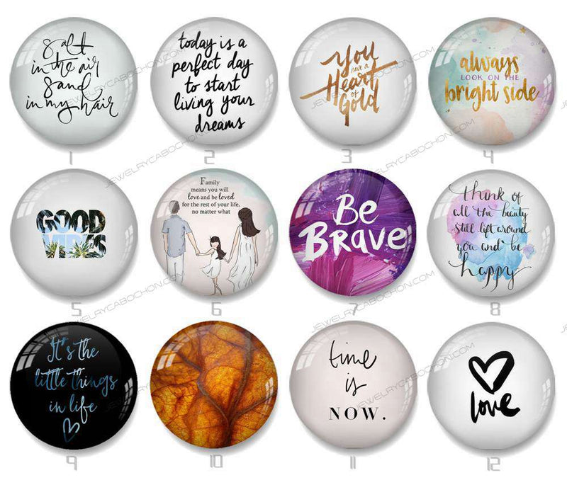 Handmade Round Photo Glass Cabochon Words 1203B