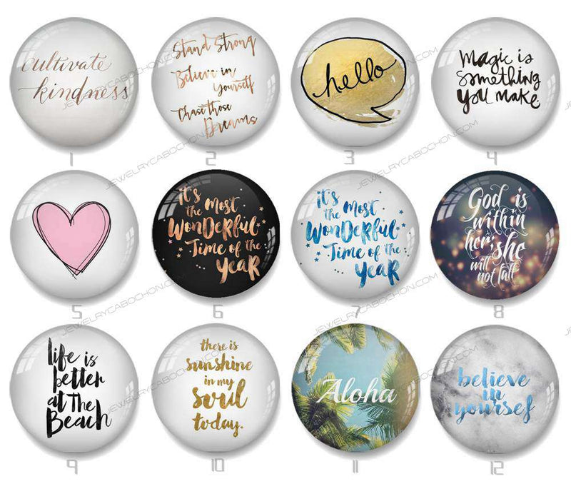 Handmade Round Photo Glass Cabochon Words 1204B