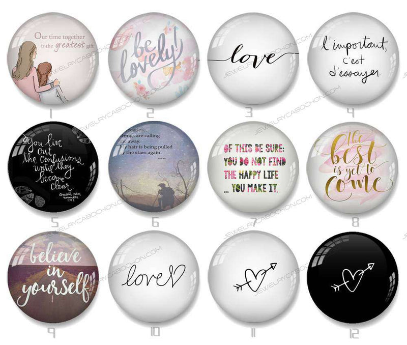 Handmade Round Photo Glass Cabochon Words 1206B