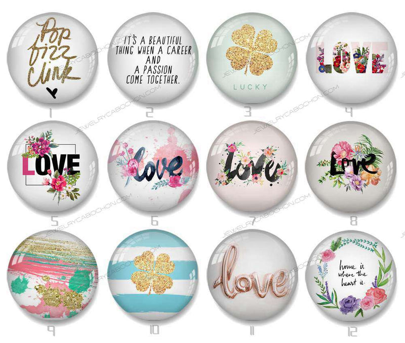 Handmade Round Photo Glass Cabochon Words 1207B