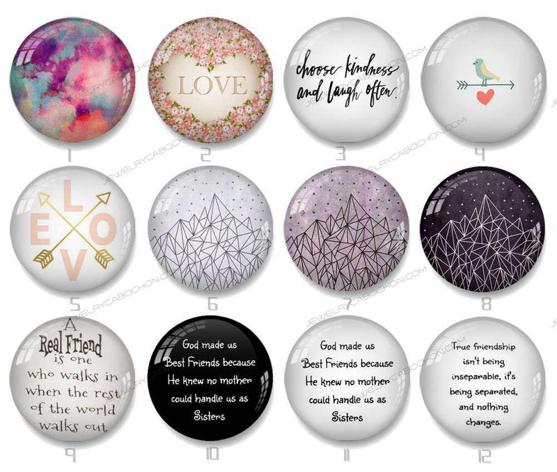 Handmade Round Photo Glass Cabochon Words 1208B