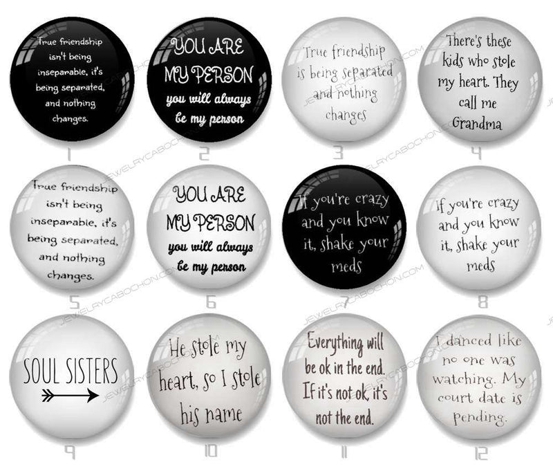 Handmade Round Photo Glass Cabochon Words 1209B