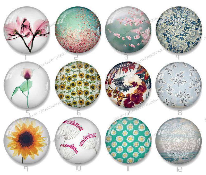 Handmade Round Photo Glass Cabochon flower 1212B