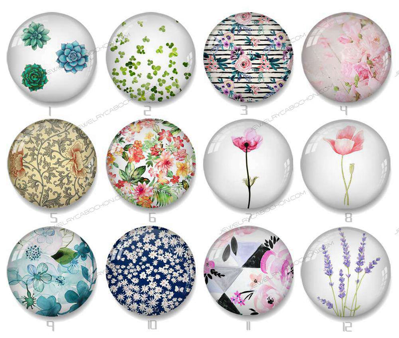 Handmade Round Photo Glass Cabochon flower 1218B