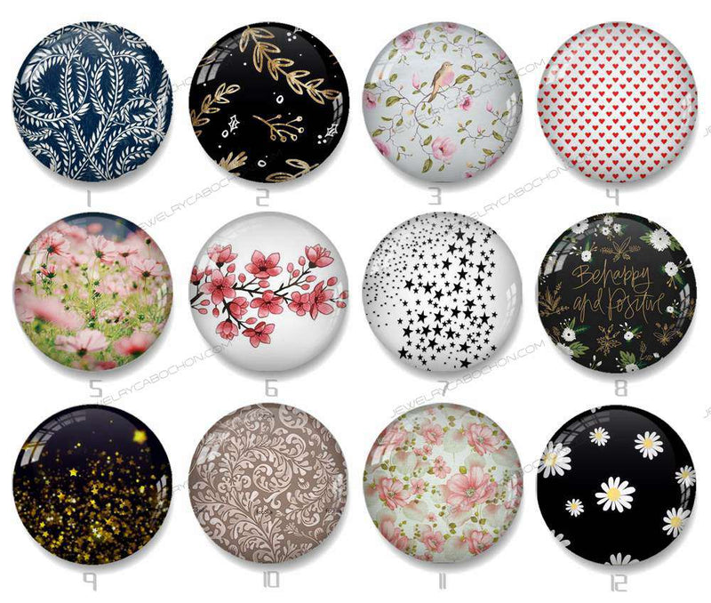 Handmade Round Photo Glass Cabochon flower 1226B