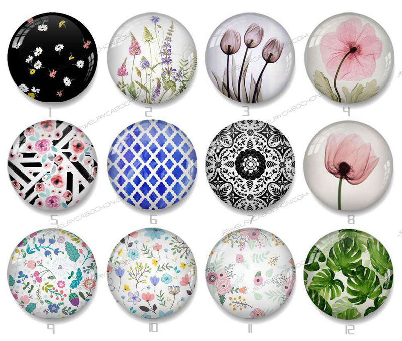 Handmade Round Photo Glass Cabochon flower 1227B