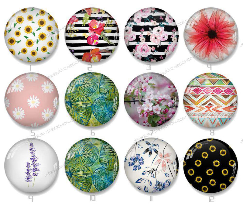 Handmade Round Photo Glass Cabochon flower 1229B