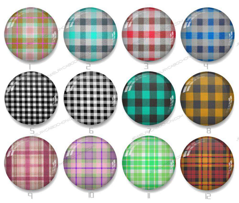 Handmade Round Photo Glass Cabochon Checkered 1261B