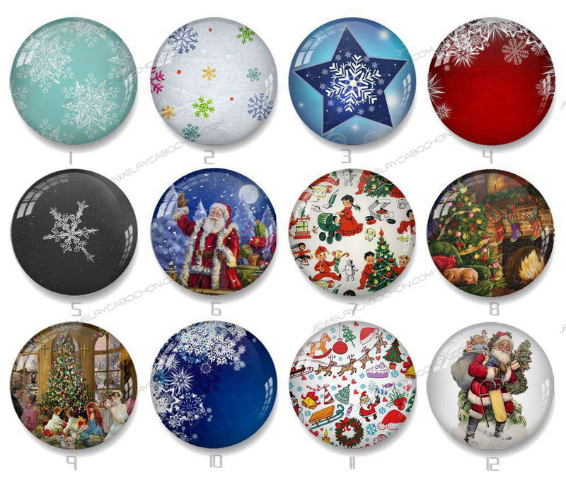 Handmade Round Photo Glass Cabochon snowflake 1285B