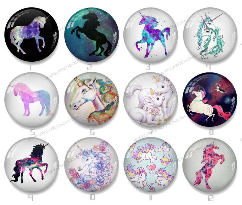 Handmade Round Photo Glass Cabochon unicorn 1293B