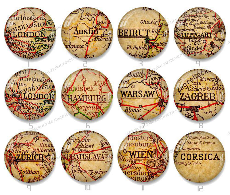 Handmade Round Photo Glass Cabochon map 1297B