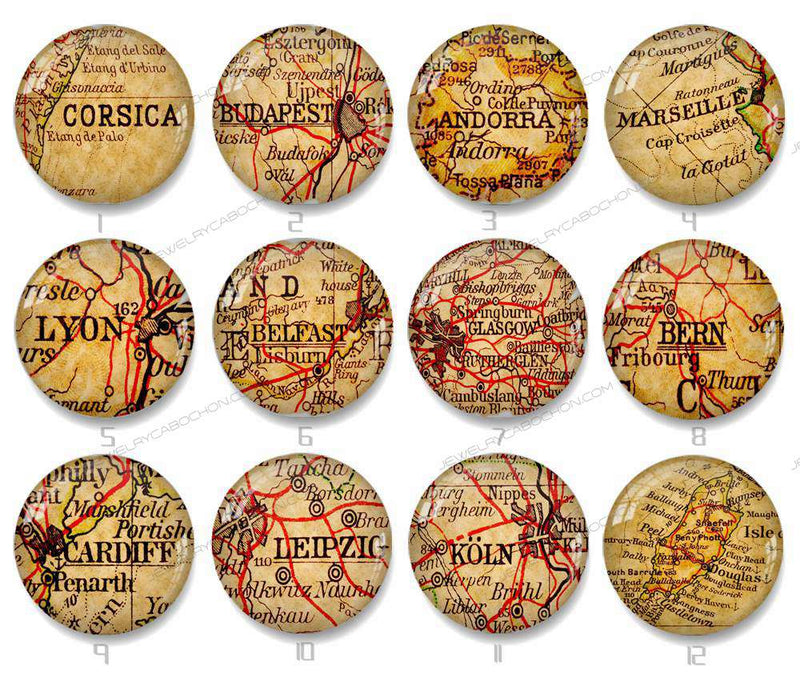 Handmade Round Photo Glass Cabochon map 1298B