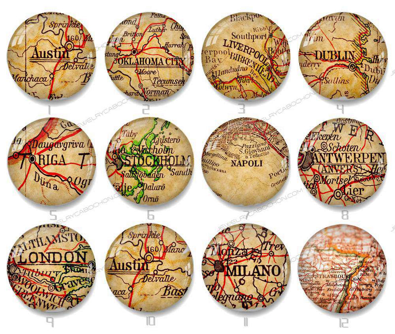 Handmade Round Photo Glass Cabochon map 1301B