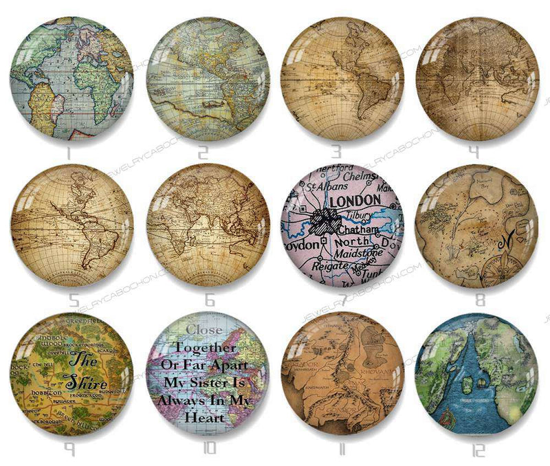 Handmade Round Photo Glass Cabochon map 1305B