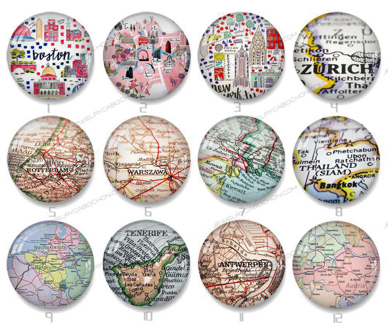 Handmade Round Photo Glass Cabochon map 1306B