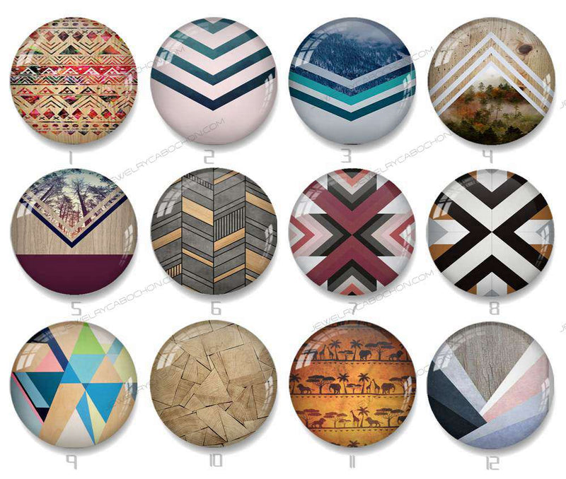 Handmade Round Photo Glass Cabochon geometric 1313B