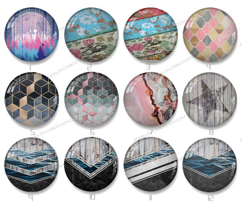 Handmade Round Photo Glass Cabochon geometric 1324B