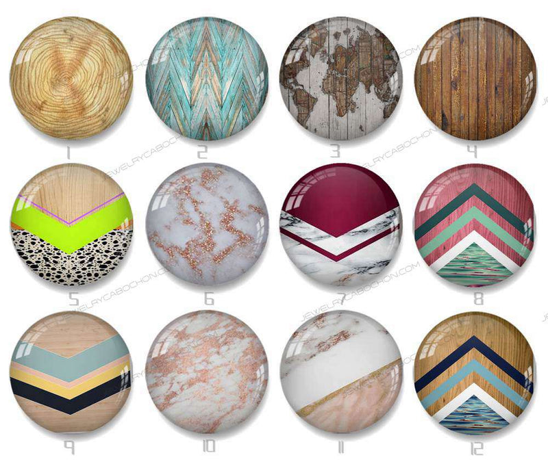 Handmade Round Photo Glass Cabochon geometric Wood grain 1328B