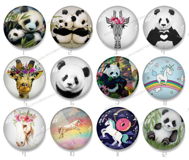 Handmade Round Photo Glass Cabochon panda 1347B