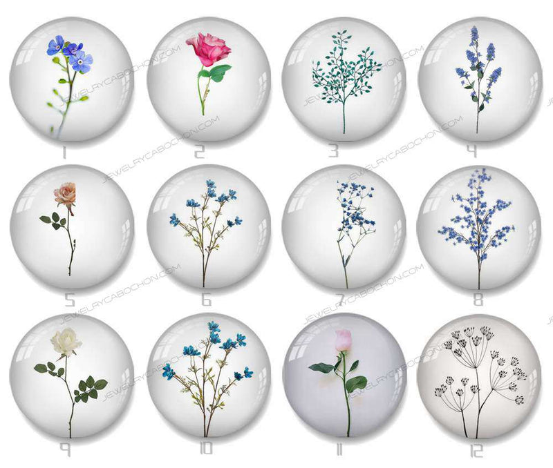 Handmade Round Photo Glass Cabochon flower 1377B