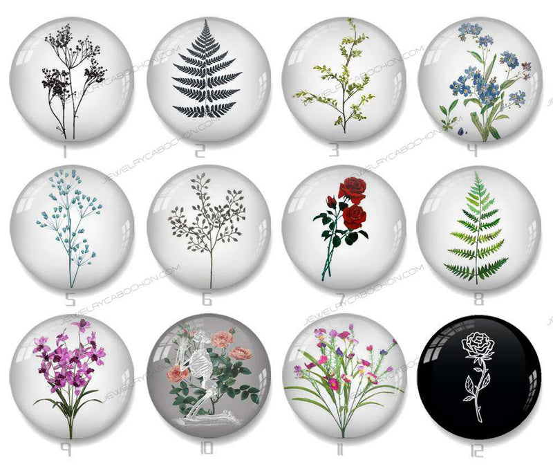 Handmade Round Photo Glass Cabochon flower 1378B