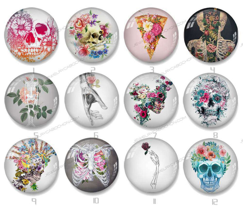 Handmade Round Photo Glass Cabochon flower 1391B