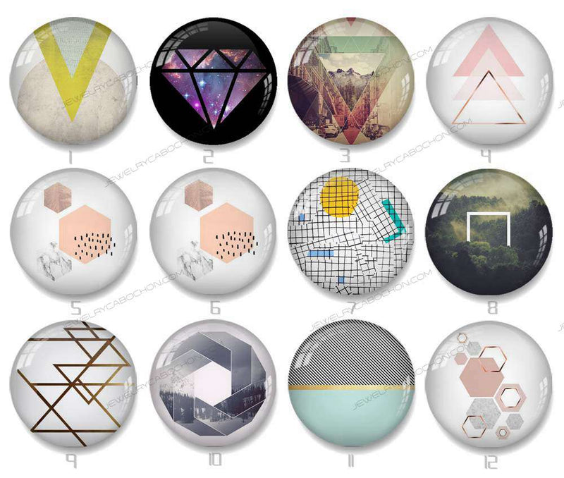 Handmade Round Photo Glass Cabochon geometric 1396B