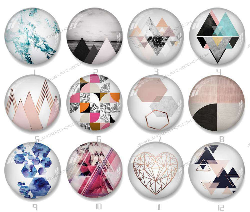 Handmade Round Photo Glass Cabochon geometric Pattern 1407B