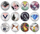 Handmade Round Photo Glass Cabochon geometric Pattern 1409B