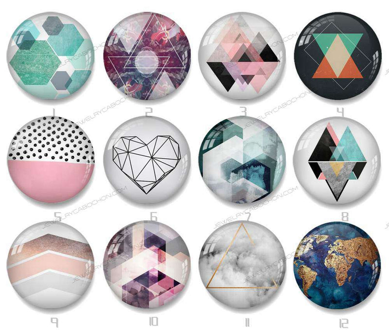 Handmade Round Photo Glass Cabochon geometric Pattern 1411B