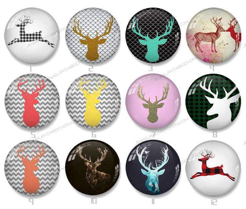 Handmade Round Photo Glass Cabochon deer 1423B