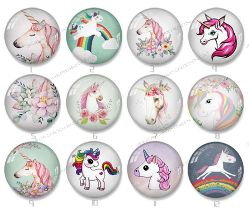 Handmade Round Photo Glass Cabochon unicorn 1425B