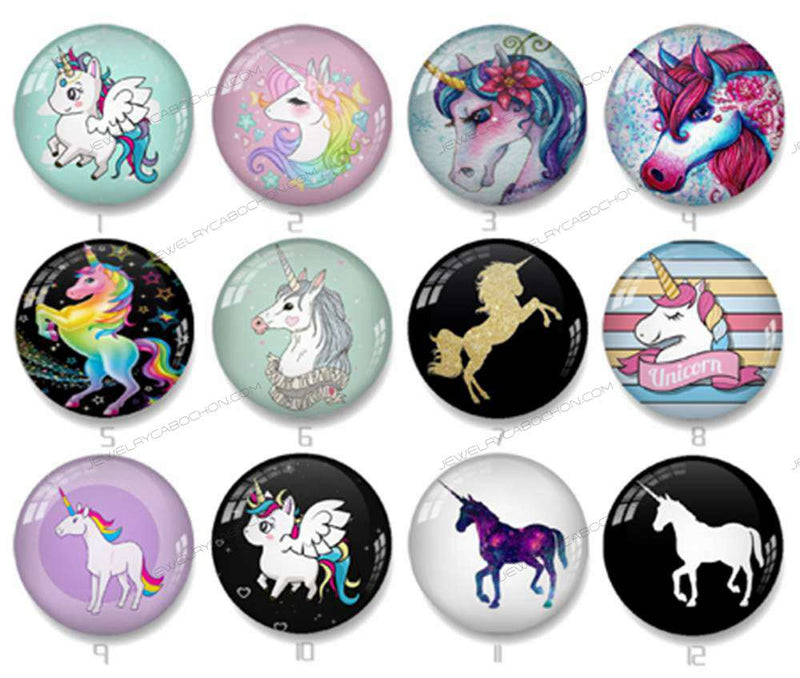 Handmade Round Photo Glass Cabochon unicorn 1426B