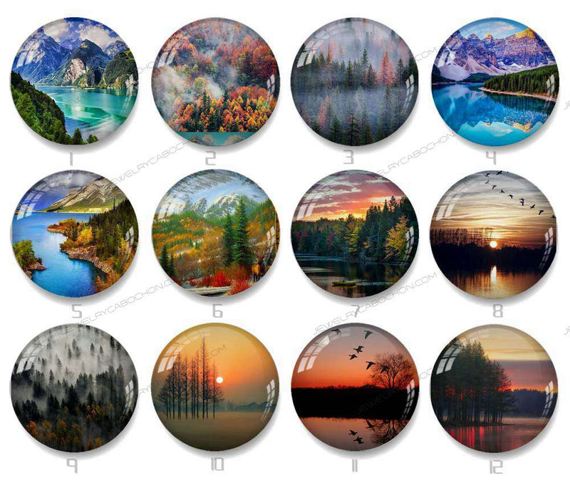 Handmade Round Photo Glass Cabochon 1462B