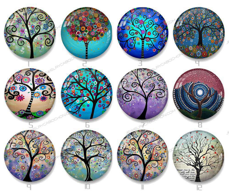 Handmade Round Photo Glass Cabochon plant tree 1480B