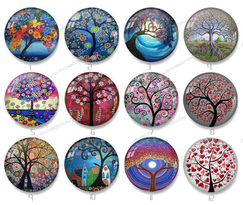 Handmade Round Photo Glass Cabochon plant tree 1481B